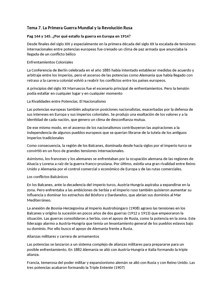 Causas y Desarrollo de la Primera Guerra Mundial | PDF | Vladimir Lenin ...