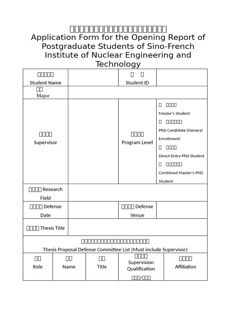 Postgraduate Opening Report Application Form | PDF | Thesis | Doctor Of ...