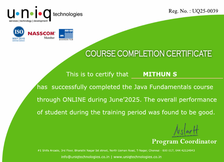 MITHUN S Free Course Completion Certificate | PDF