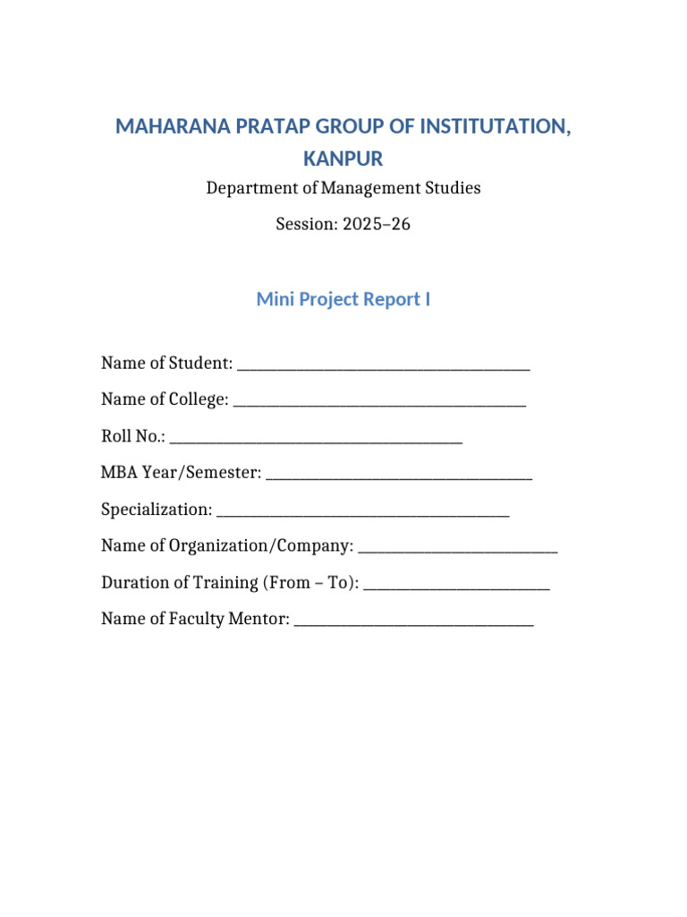 MBA Mini Project Report Template | PDF