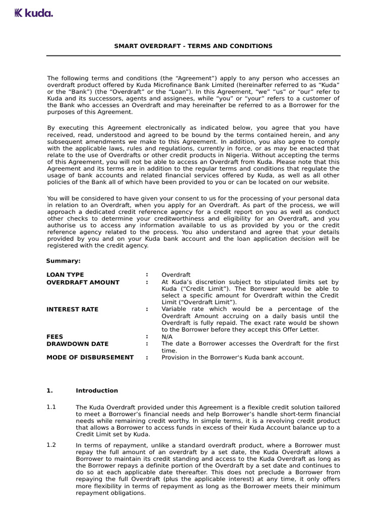 Kuda Overdraft Terms and Conditions | PDF | Overdraft | Credit Card