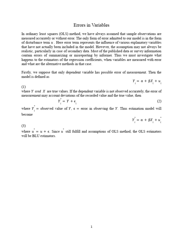 Errors in Variables in OLS Regression | PDF | Errors And Residuals ...