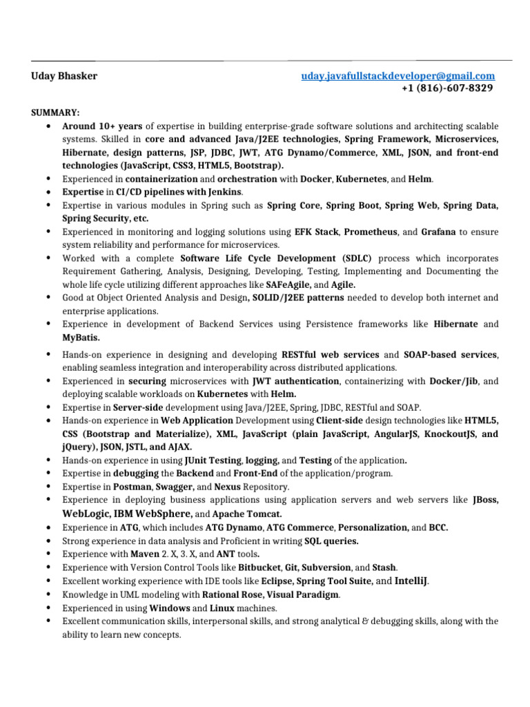 Java Full-Stack Developer Resume | PDF | Web Service | Databases