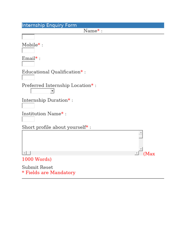 Internship Application Form | PDF