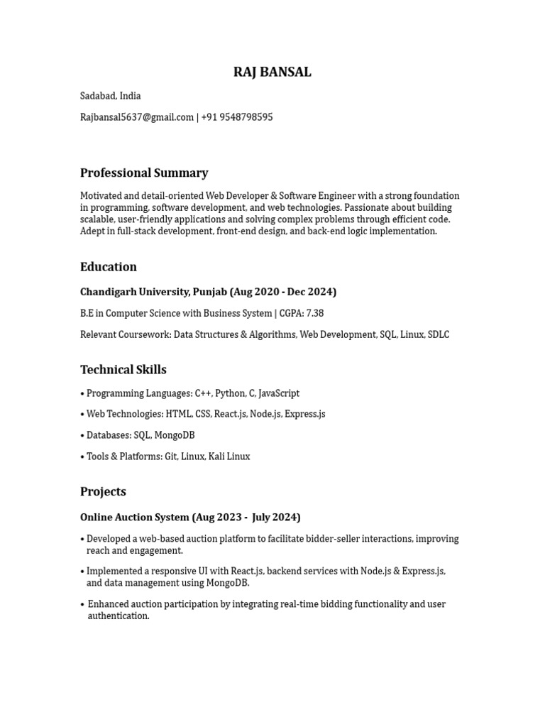 Web Developer & Software Engineer Profile | PDF