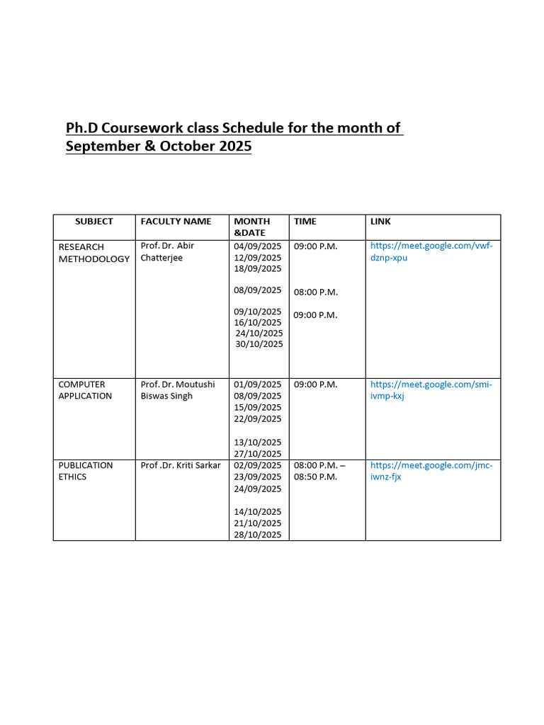 August Batch September and October Schedule | PDF