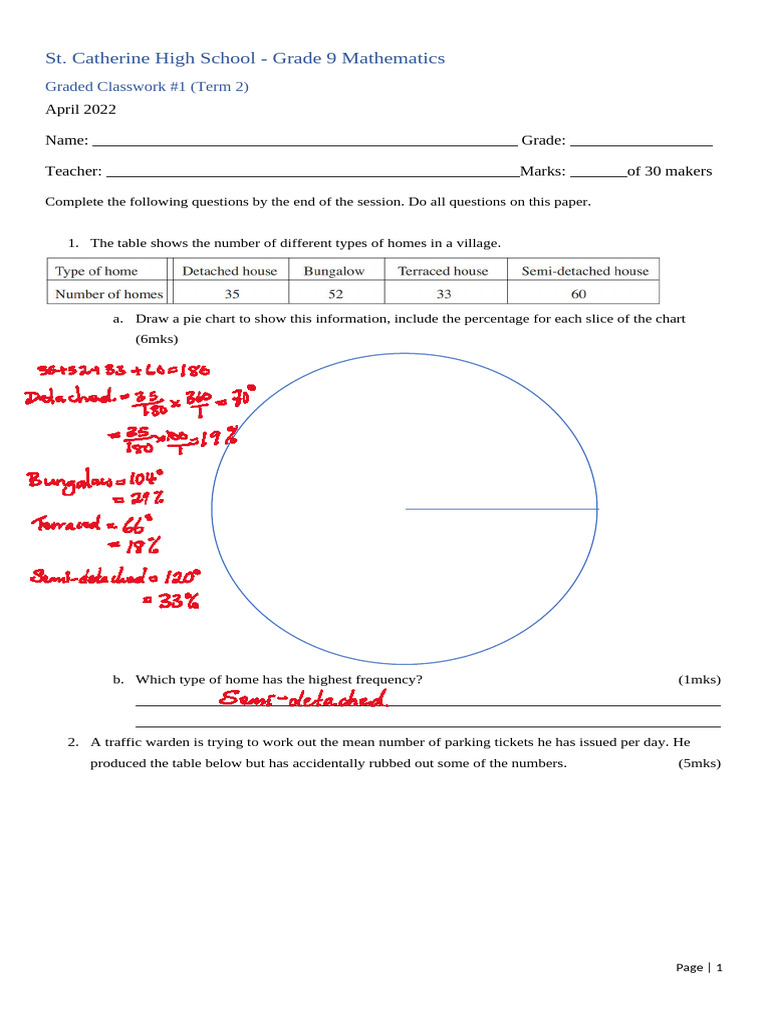 Grade 9 Math Classwork - St. Catherine's | PDF