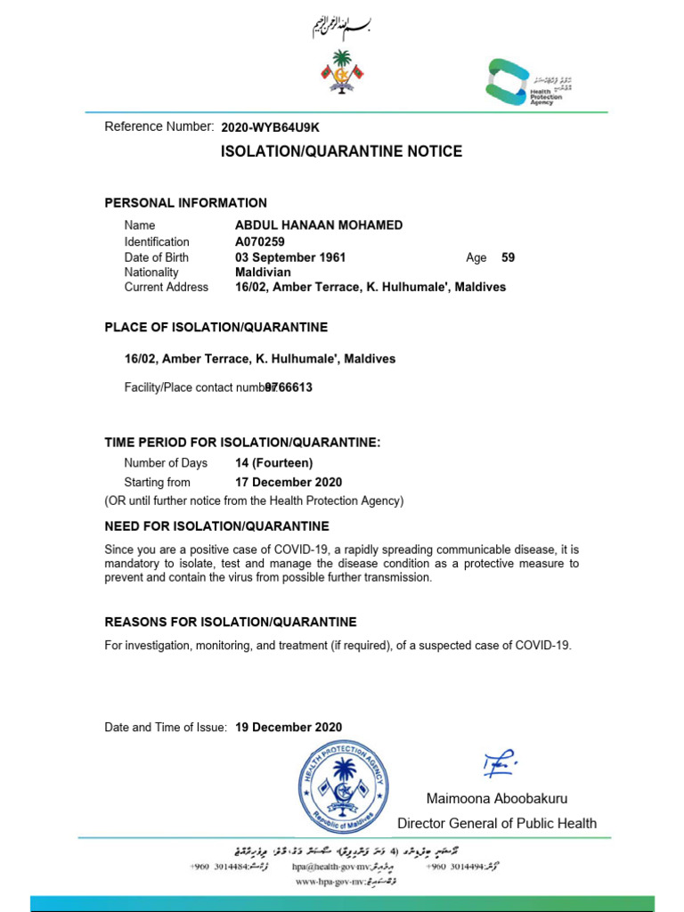 COVID-19 Isolation/Quarantine Notice | PDF | Quarantine | Human ...