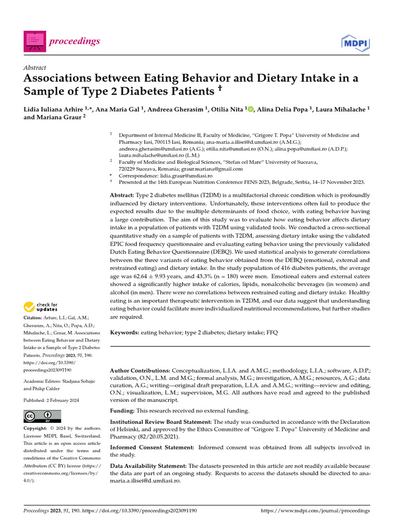 Eating Behavior and Diet in Type 2 Diabetes | PDF