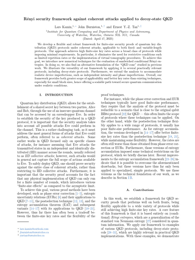R´enyi Framework for QKD Security | PDF | Function (Mathematics) | Entropy