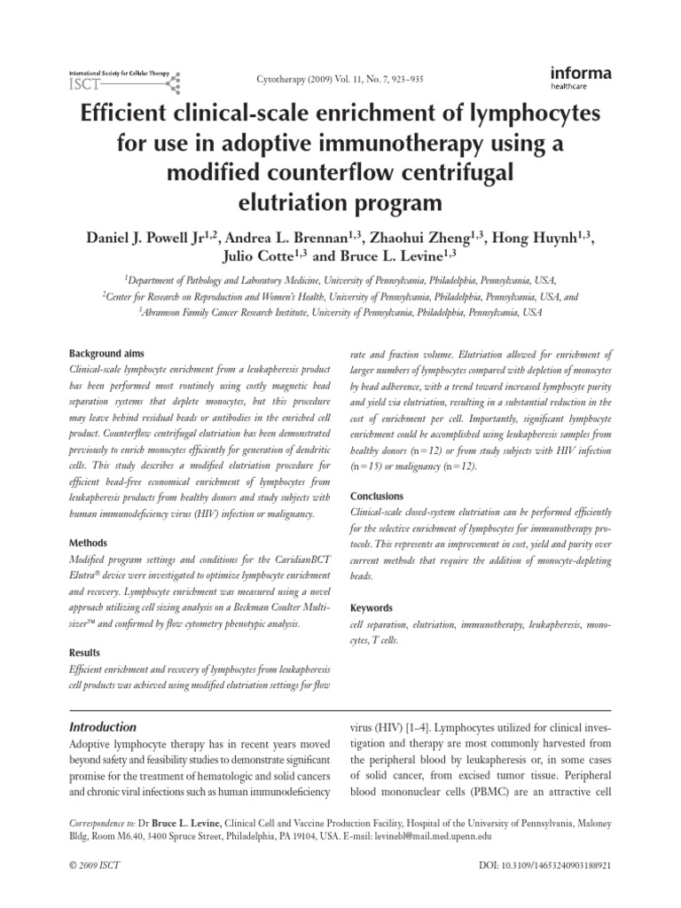 Effi Cient Clinical-Scale Enrichment of Lymphocytes For Use in Adoptive ...