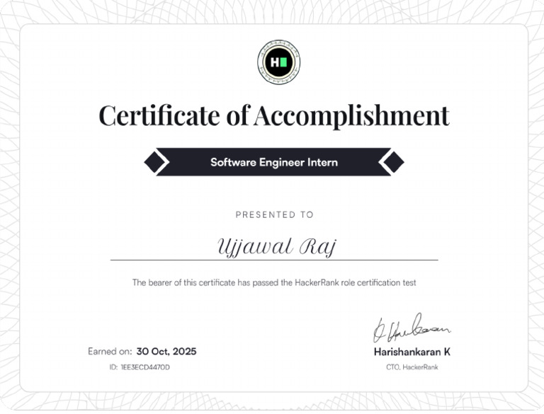Software Engineer Intern Certificate | PDF
