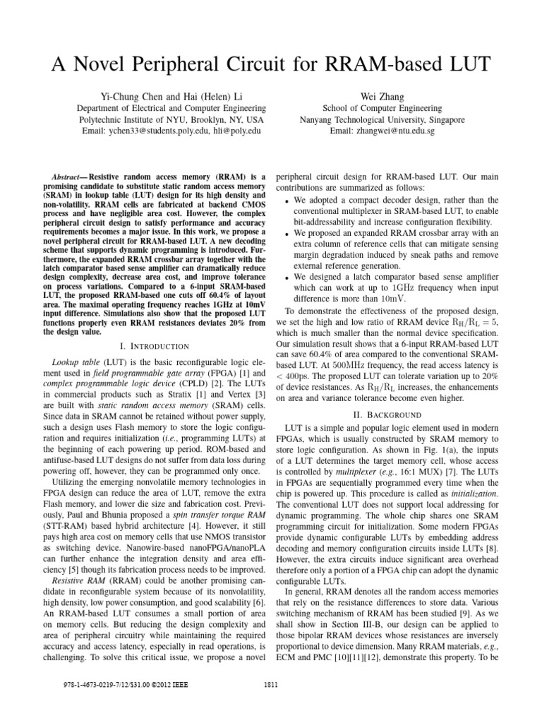 Novel RRAM Peripheral Circuit Design | PDF | Field Programmable Gate ...