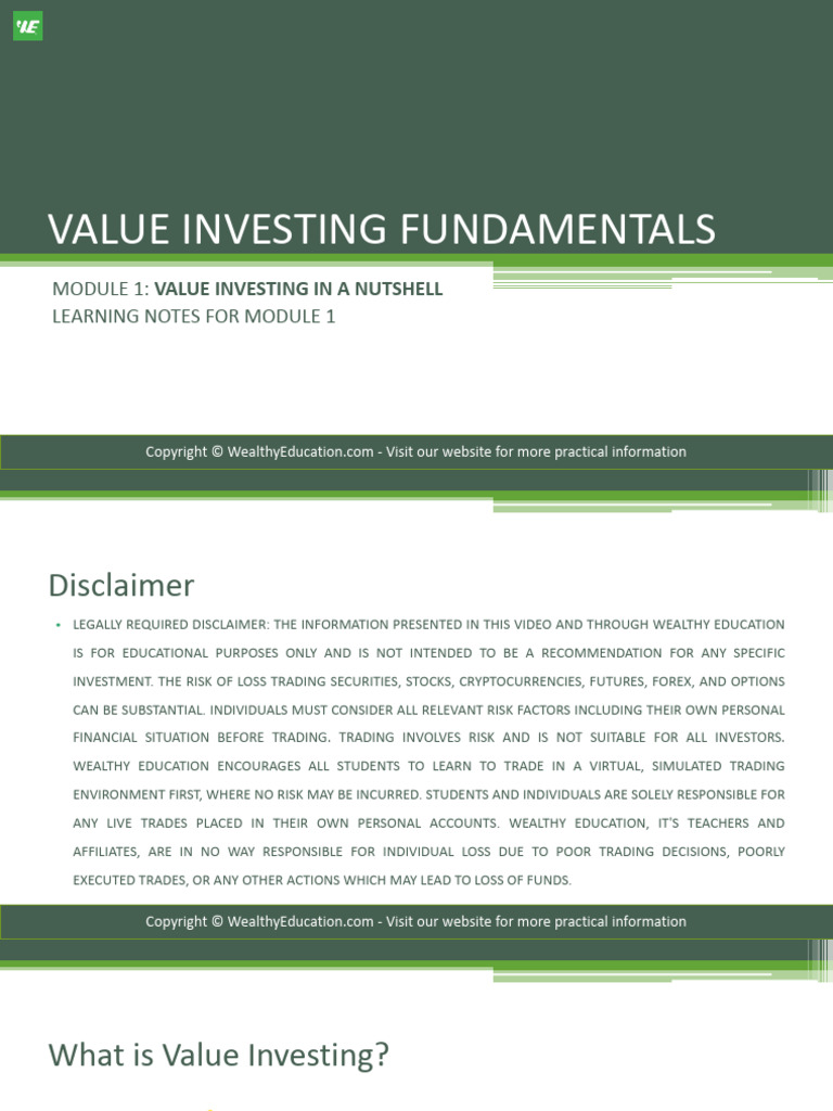 M1 S2 Learning+Notes+for+Module+1 2 | PDF | Investing | Valuation (Finance)
