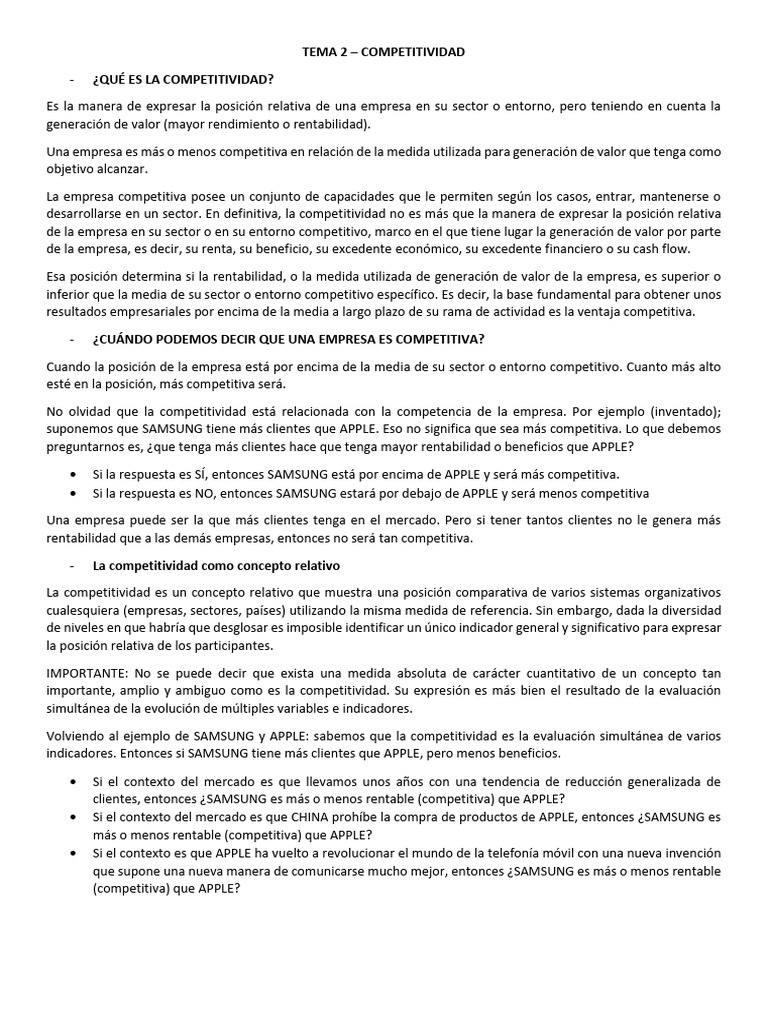 Tema 3 - Competitividad | PDF | Business | Ventaja competitiva