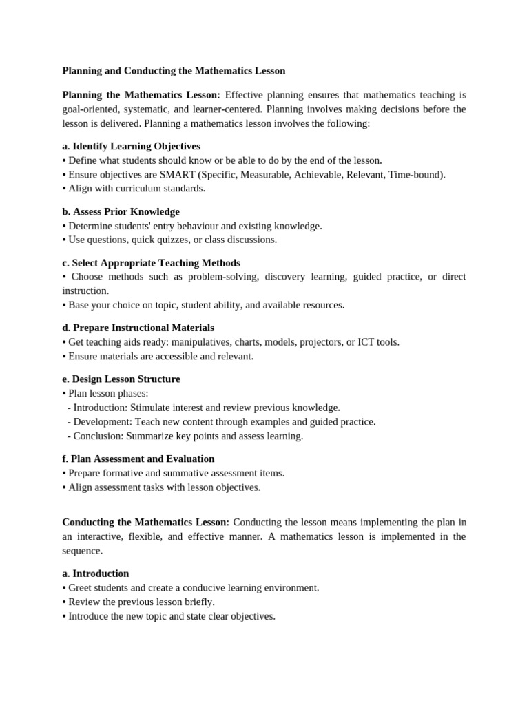 Planning and Conducting The Mathematics Lesson - v2 | PDF | Educational ...