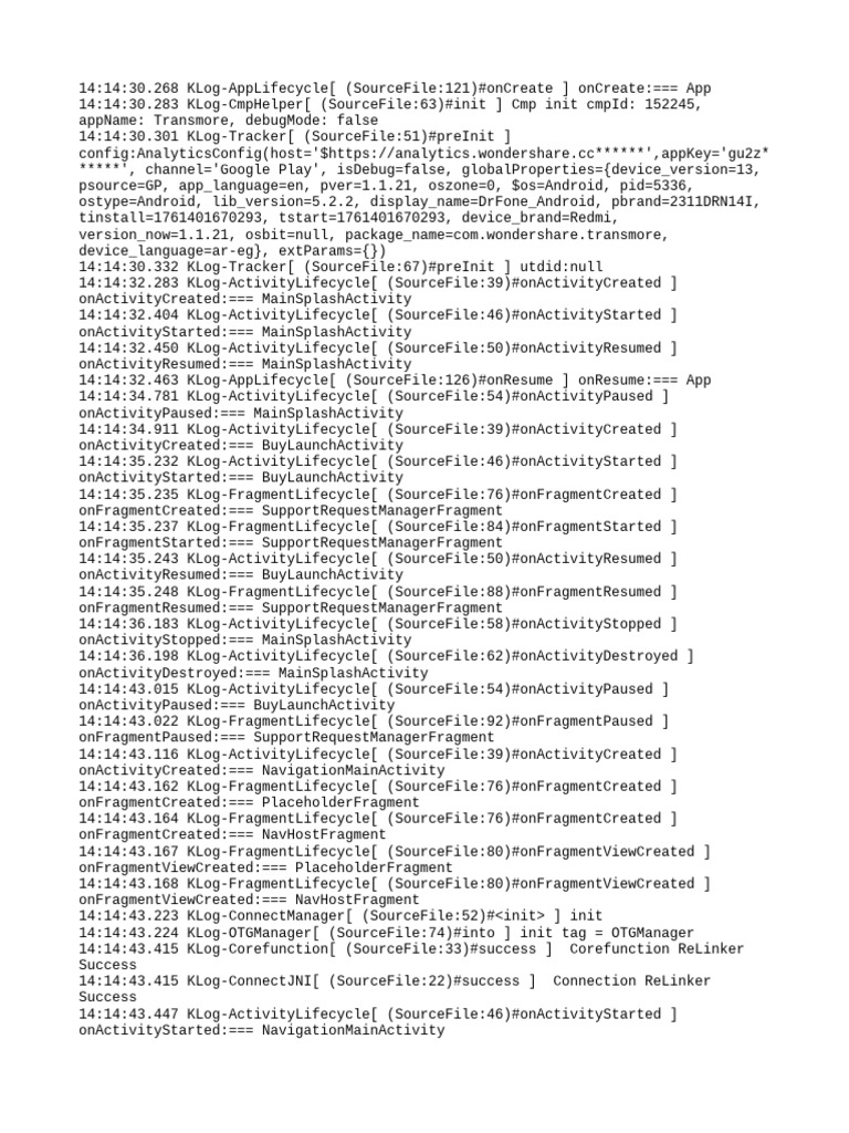 Transmore App Lifecycle Logs | PDF | Google Play | Alphabet Inc.