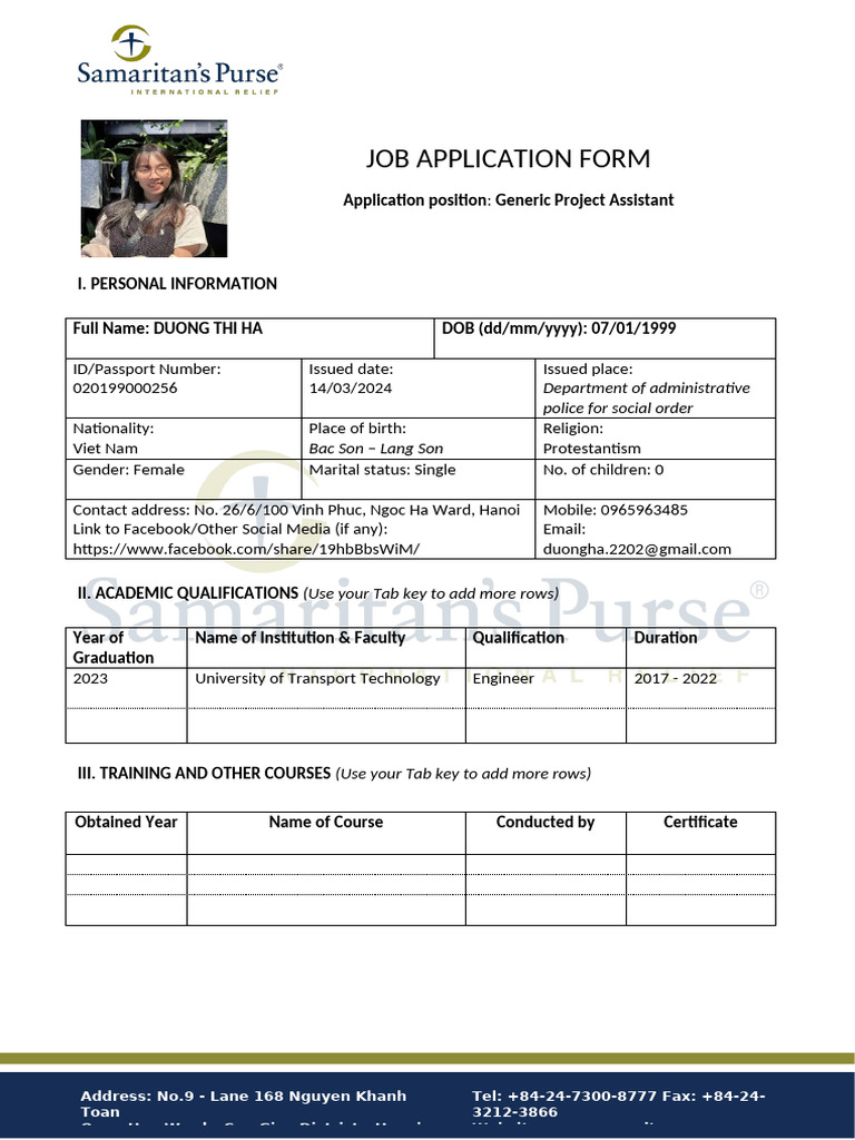 Job Application: Project Assistant Role | PDF