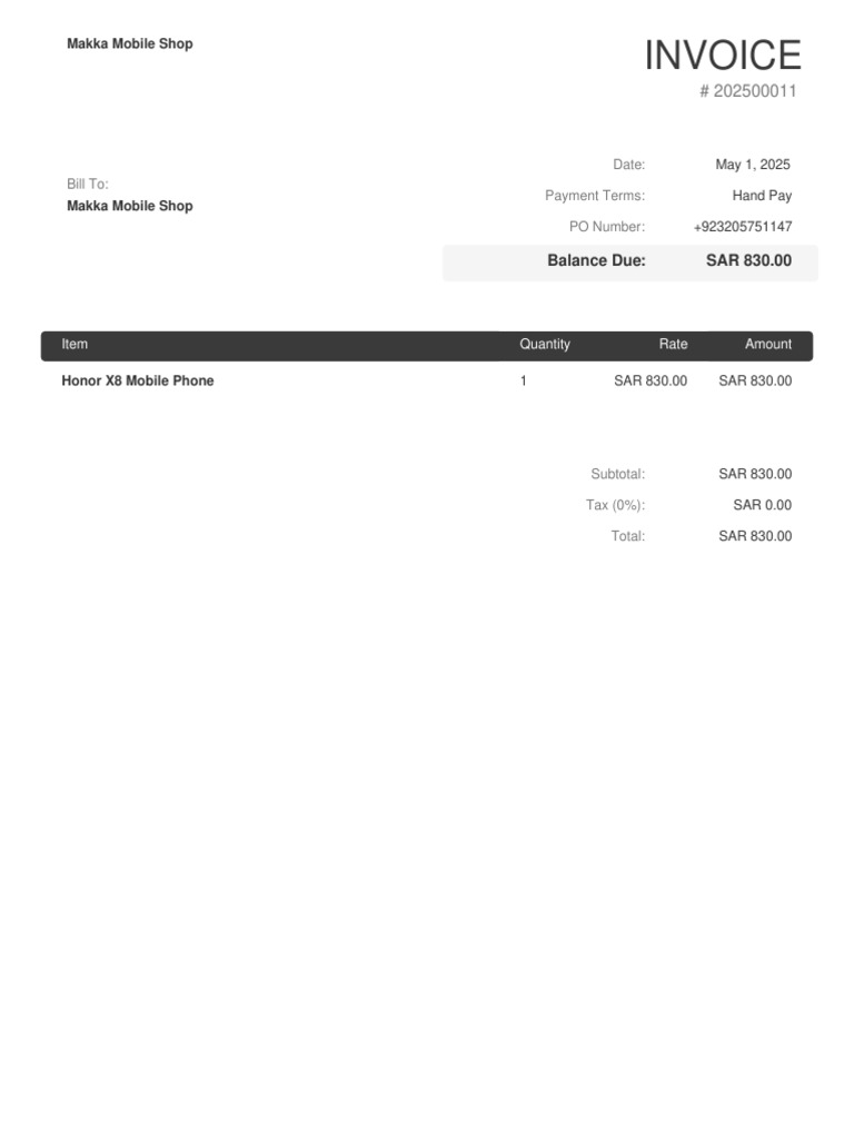 Invoice for Honor X8 Mobile Phone | PDF