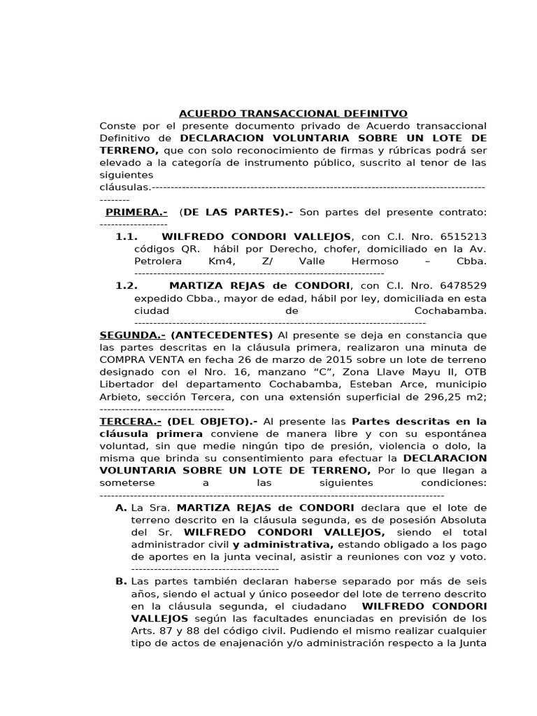 Acuerdo Transaccional sobre Terreno | PDF | Justicia | Crimen y violencia