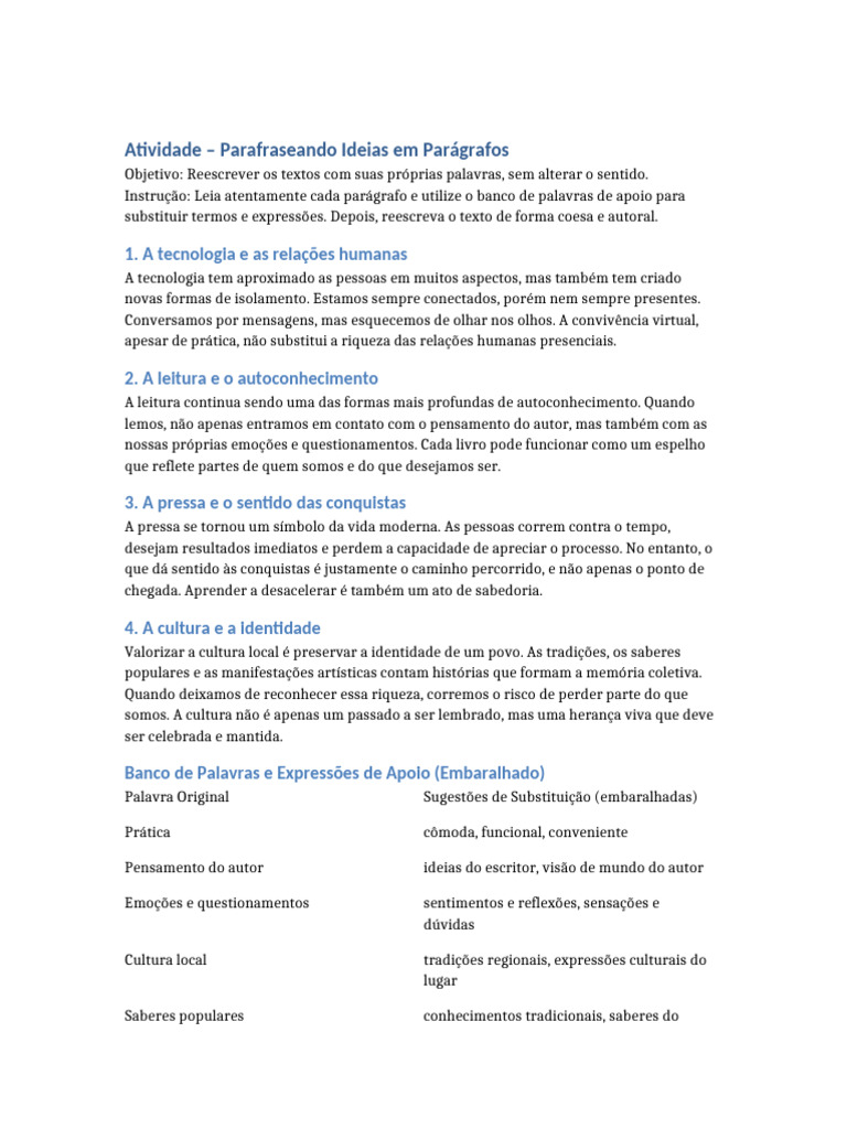 Parafraseando Textos e Ideias | PDF | Sabedoria | Pensamento