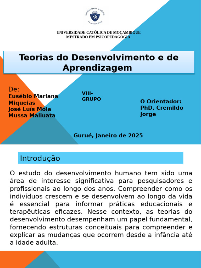 Teorias do Desenvolvimento Humano e Aprendizagem | PDF | Aprendizado ...