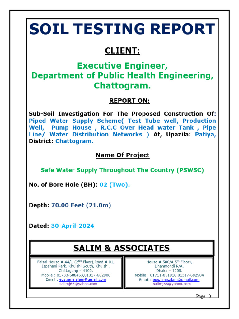 Soil Testing Report for Water Supply Project | PDF