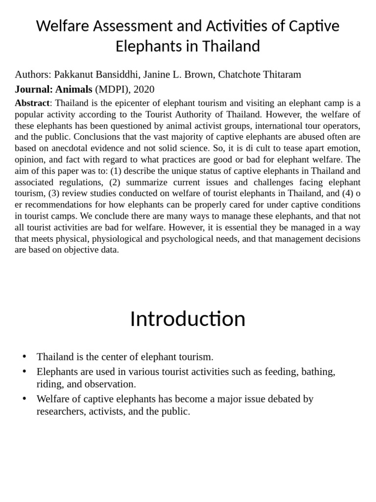 Welfare Assessment of Captive Elephants in Thailand | PDF ...