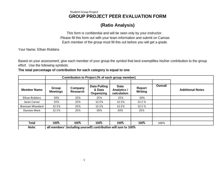 Group Project Peer Evaluation Form | PDF