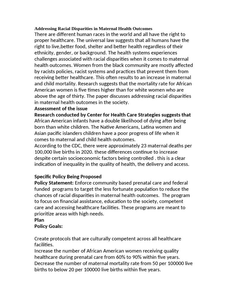 Racial Disparities in Maternal Health Care | PDF | Health Equity ...