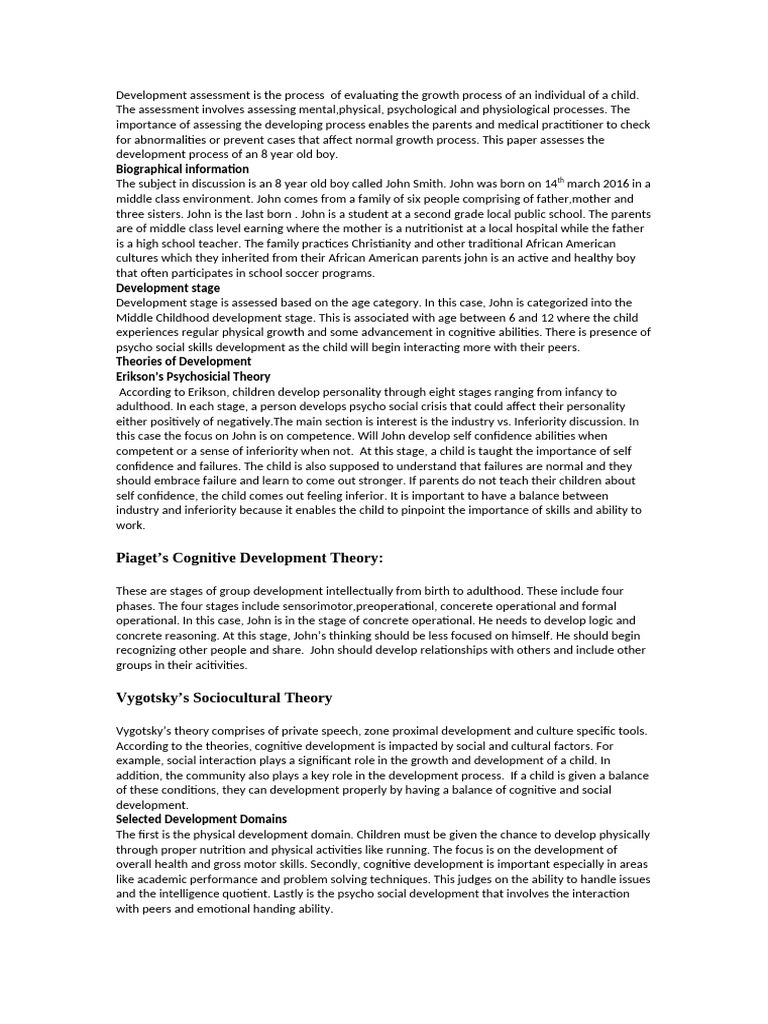 Development Assessment of an 8-Year-Old Boy | PDF | Cognitive ...