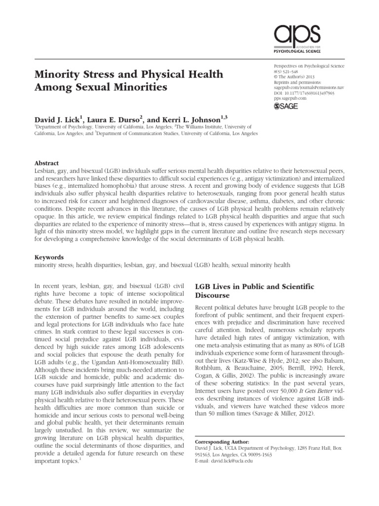 Minority Stress and Physical Health Among Sexual Minorities | PDF ...