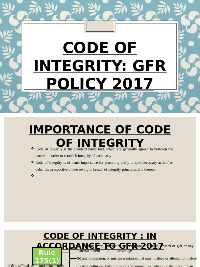 GFR 2017 Code of Integrity Overview | PDF