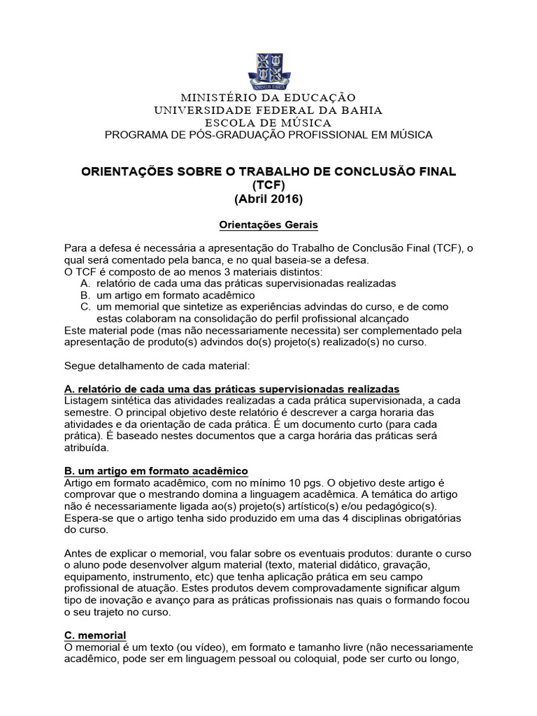 Orientações para Trabalho de Conclusão Final | PDF | Publicações ...