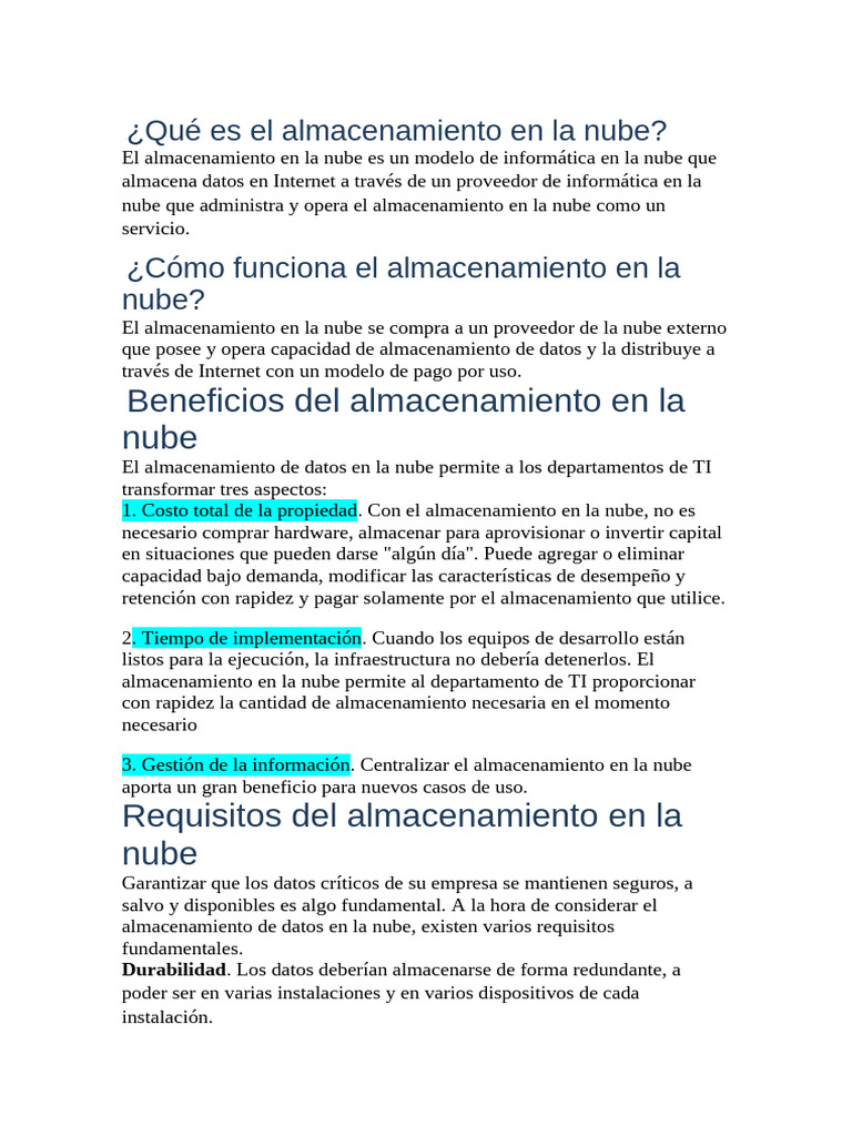 Beneficios Del Almacenamiento en La Nube | PDF | Computación en la nube ...