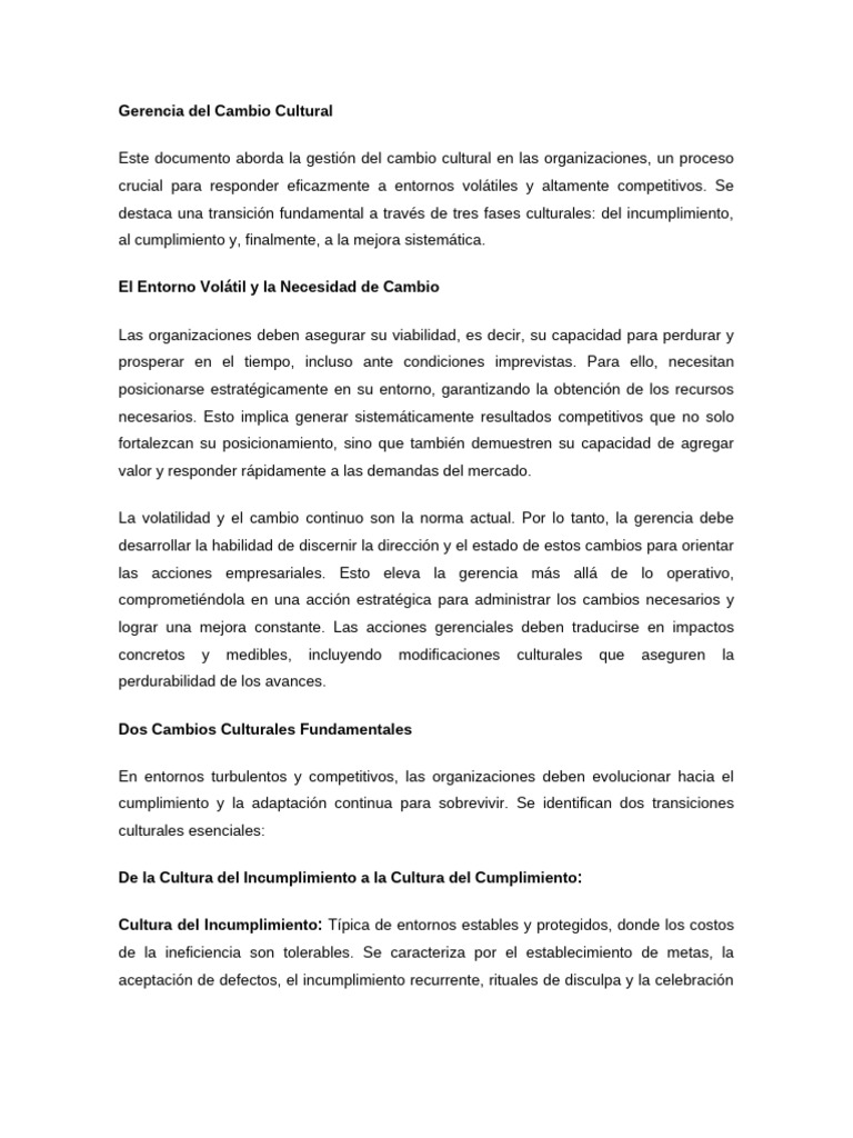 Gerencia del Cambio Cultural en Organizaciones | PDF