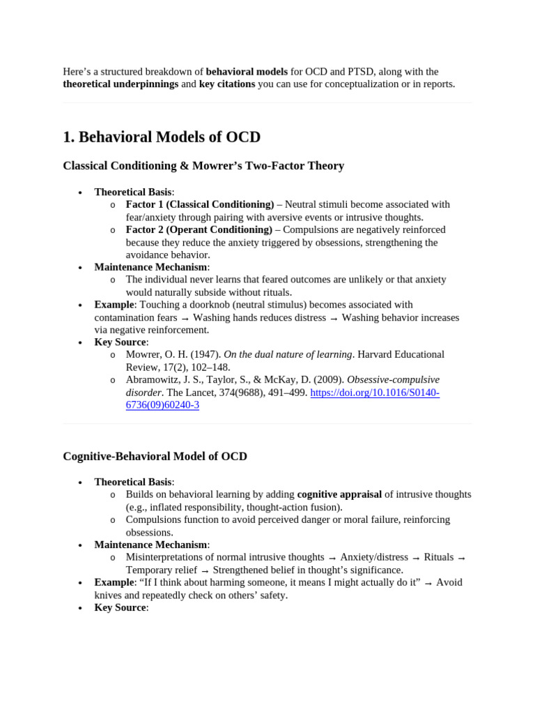 Behavioral Models for OCD and PTSD | PDF | Classical Conditioning ...