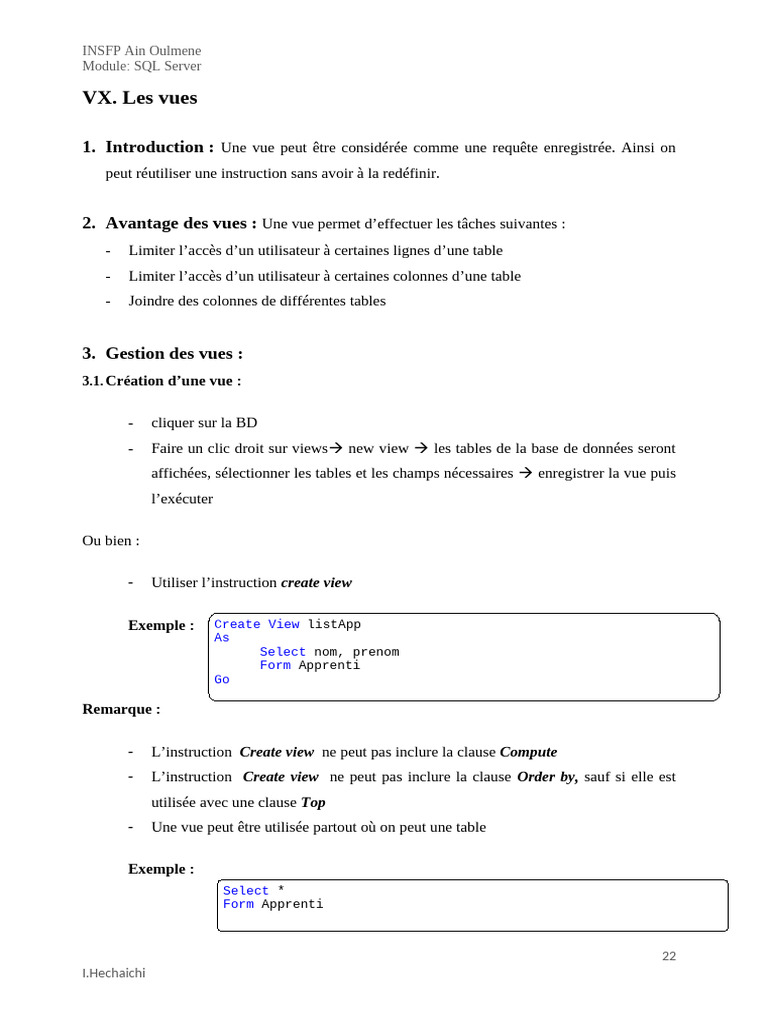Gestion des vues dans SQL Server | PDF | SQL | Microsoft SQL Server