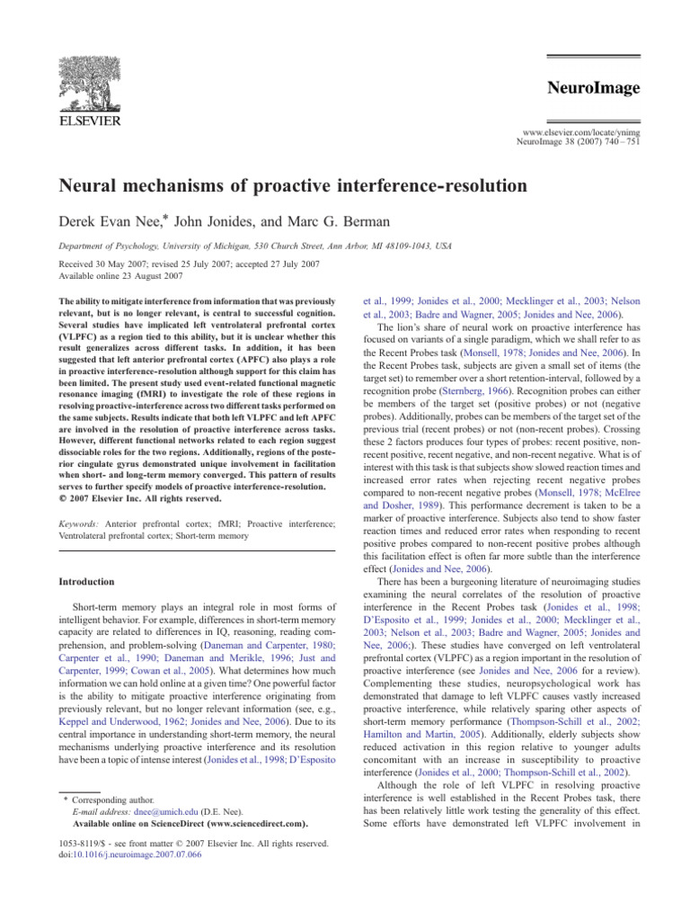 Neural Mechanisms of Interference Resolution | PDF | Cingulate Cortex ...