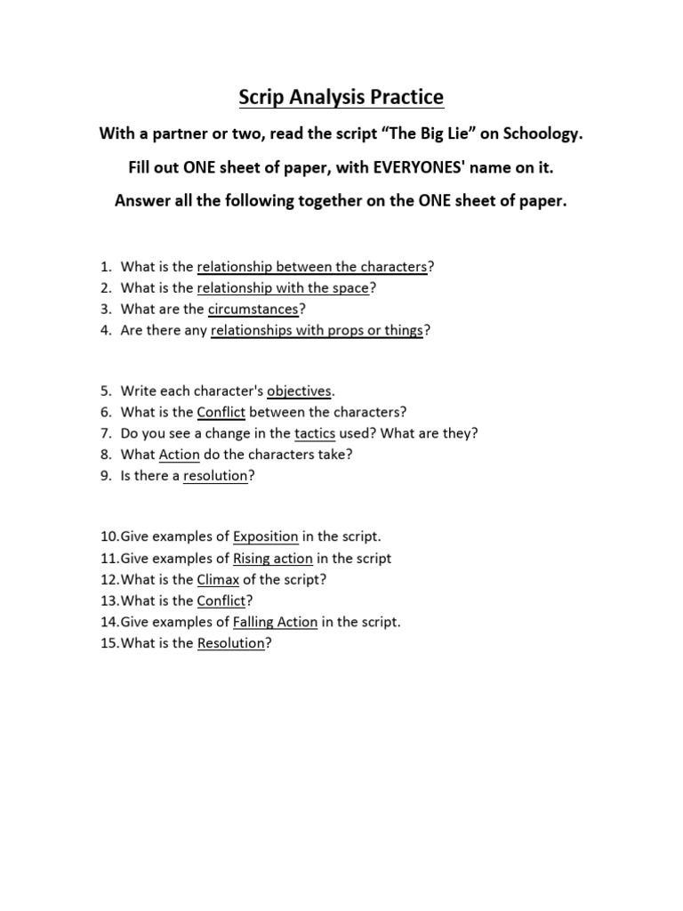 Script Analysis Worksheet | PDF