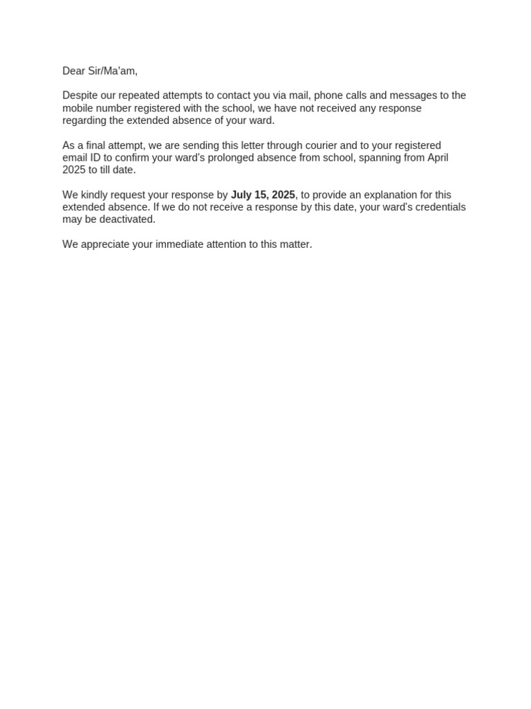 Urgent: Response Required for Student Absence | PDF