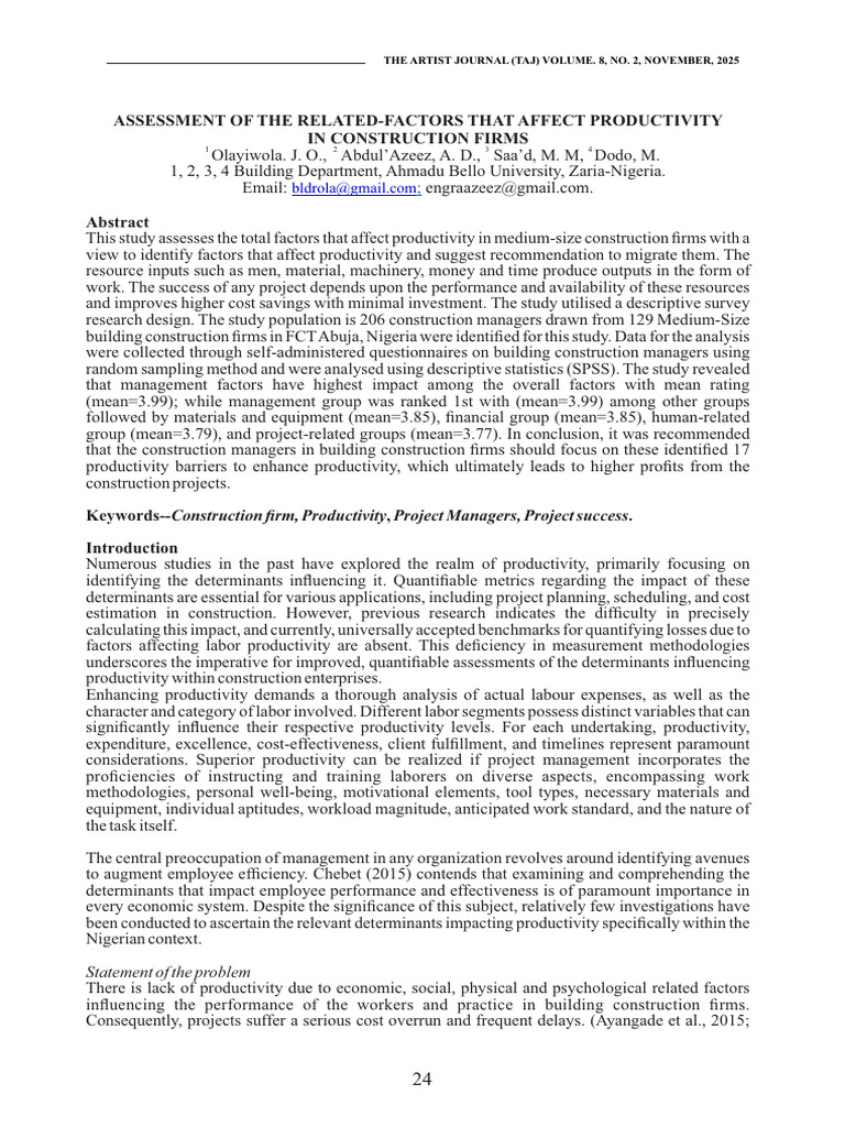 Factors Influencing Construction Productivity | PDF | Workforce ...