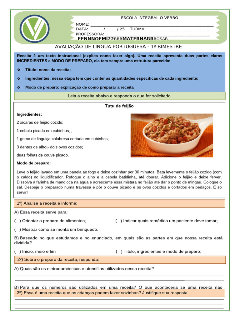 Avaliação de Língua Portuguesa 1º Bimestre | PDF | Sílaba