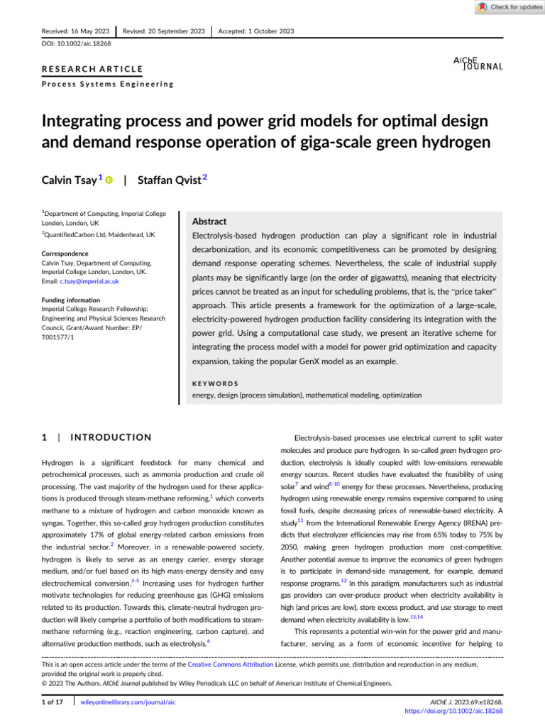 AIChE Journal - 2023 - Tsay - Integrating Process and Power Grid Models ...