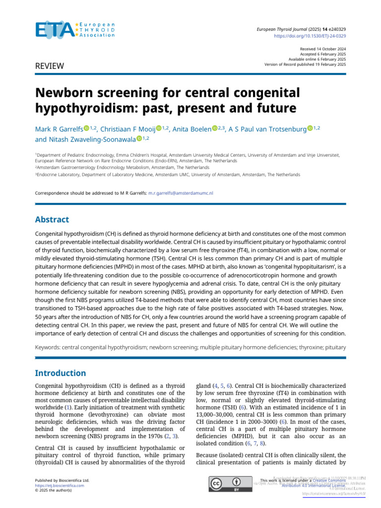 Newborn Screening for Central Hypothyroidism | PDF | Hypothyroidism ...