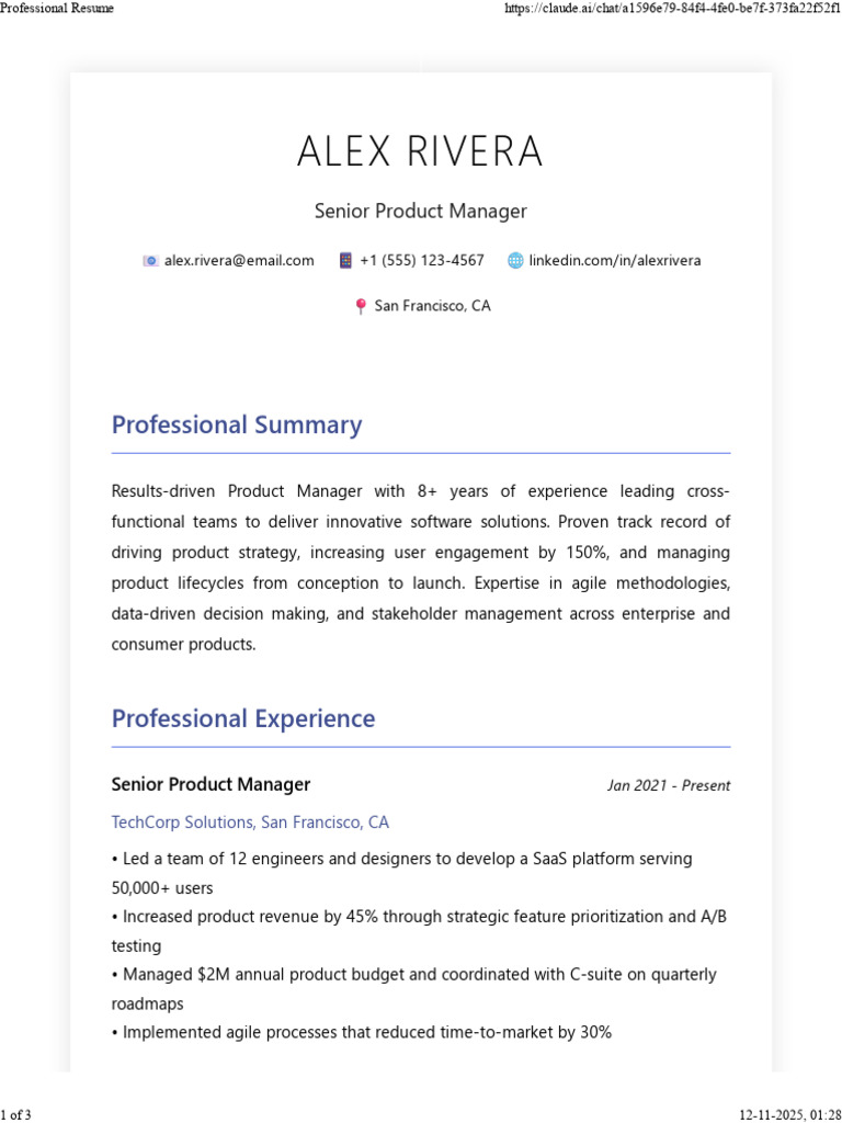 Alex Rivera - Product Manager Resume | PDF | Agile Software Development ...