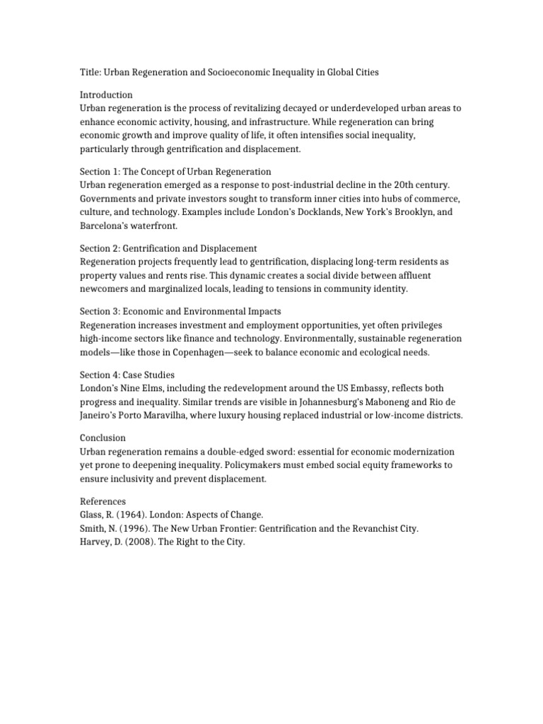 Urban Regeneration and Inequality Issues | PDF