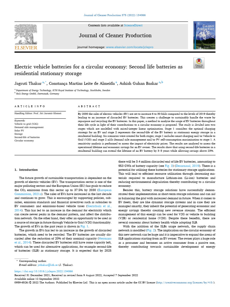 Second-Life EV Batteries for Home Storage | PDF | Electric Vehicle ...