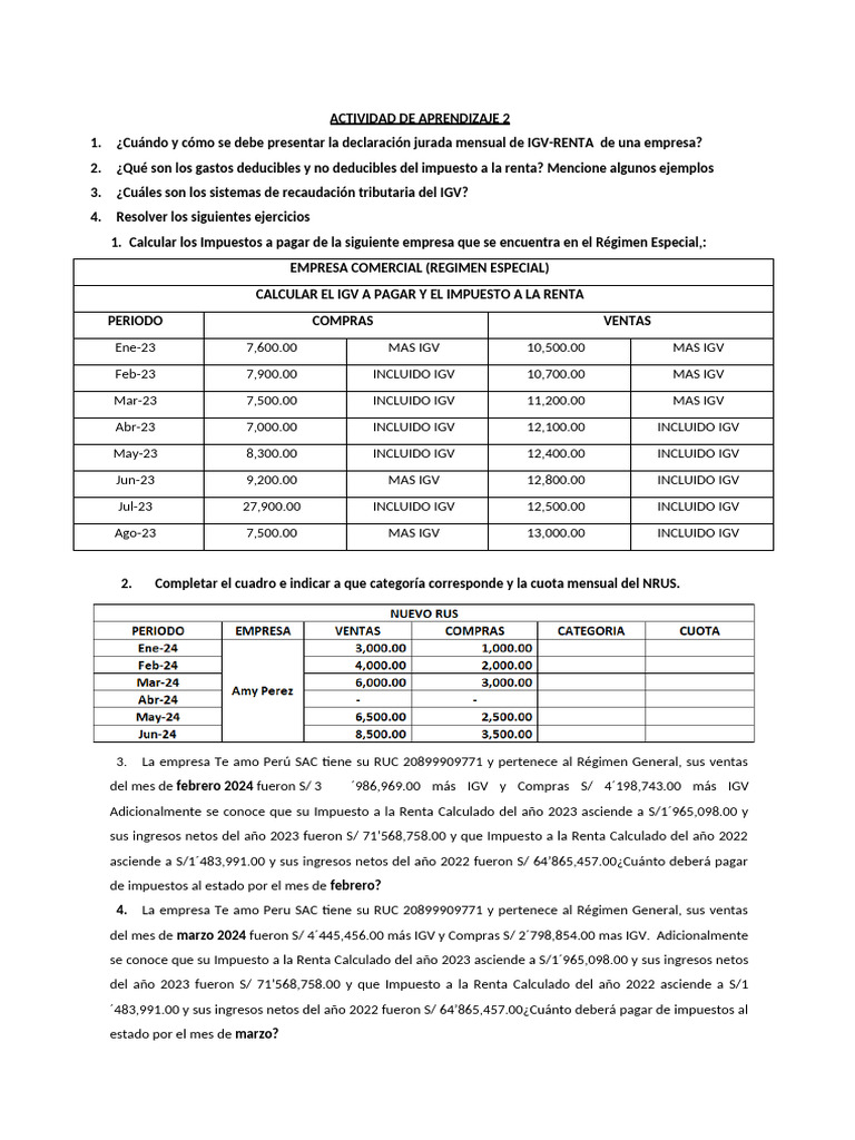Actividad de Aprendizaje 2.1 | PDF | Impuestos | Impuesto sobre la renta