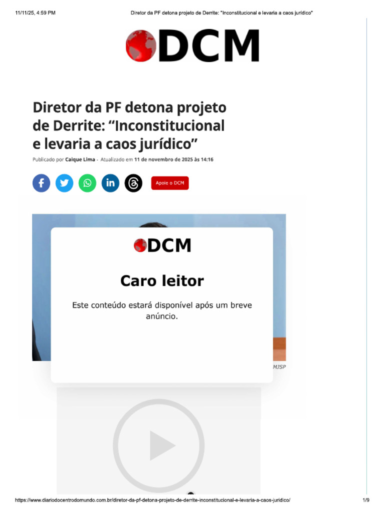Diretor Da PF Detona Projeto de Derrite Inconstitucional e Levaria A ...